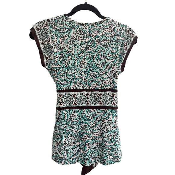 BCBG MaxAzria XS Aqua Brown Floral print faux wrap tie top #4487 - Picture 8 of 12